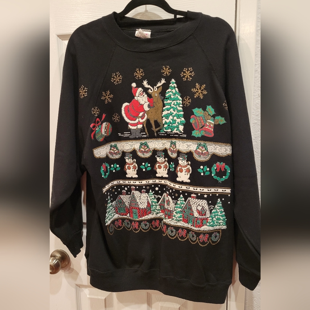 Vintage Chrismas Hanes Her Way Black Sweatshirt